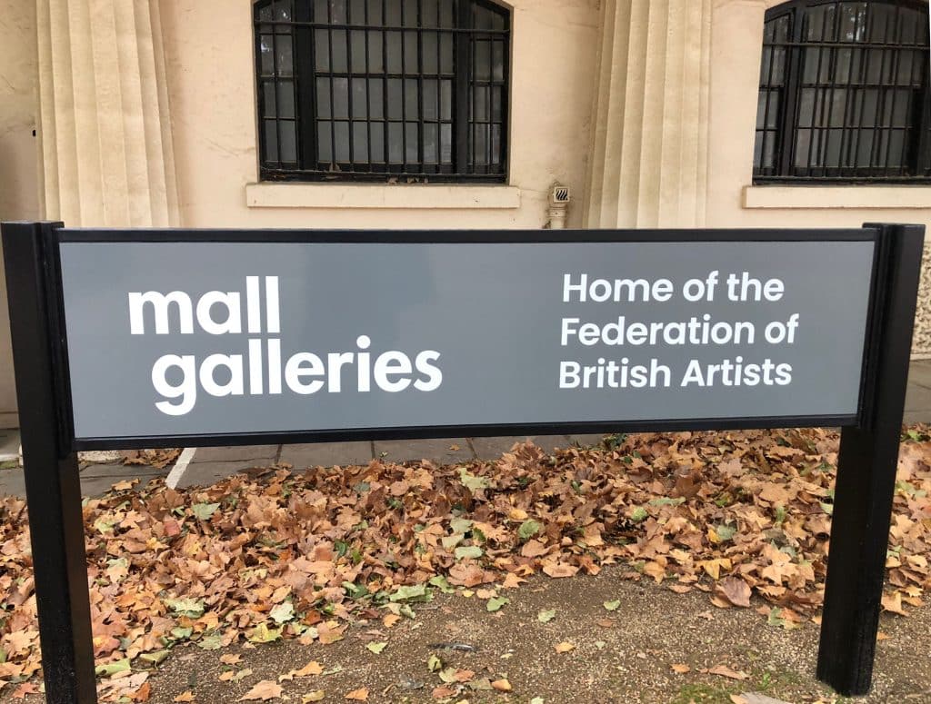 Mall Galleries entrance, home of the Royal Society of Marine Artists exhibitions