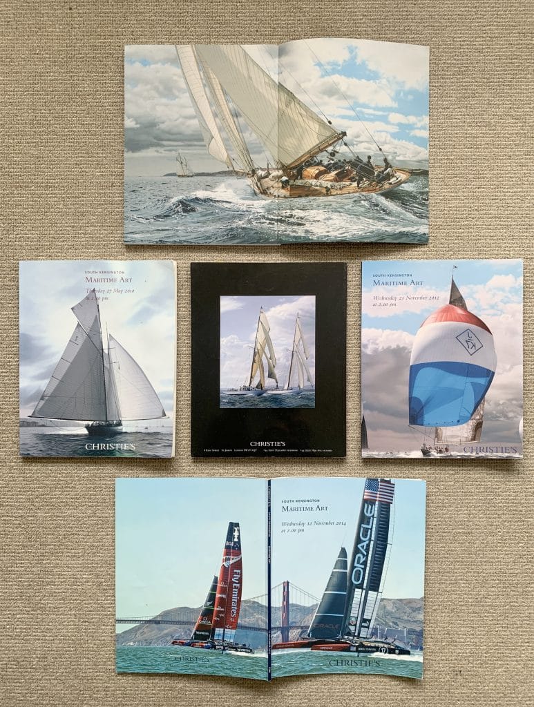 Christie's auction catalogues featuring the classic yacht paintings of Jamie Medlin