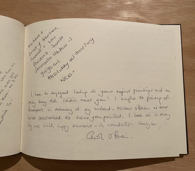 Handwritten guestbook entry from a visitor to the Jamie Medlin gallery