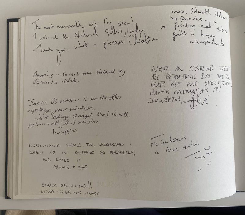 Visitor guestbook comments from a Jamie Medlin Cornish seascape exhibition