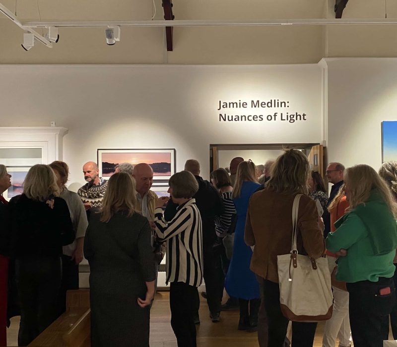 Visitors at the opening night of a Jamie Medlin marine art exhibition